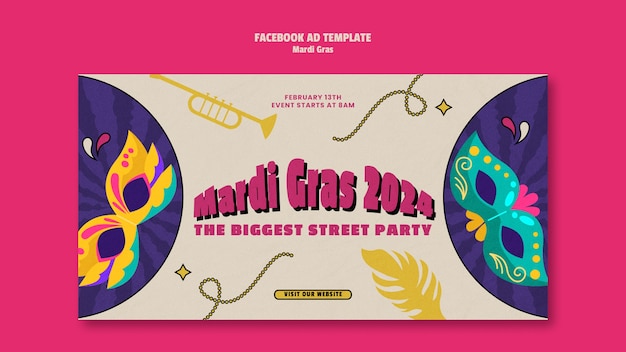 Template facebook per la celebrazione del mardi gras