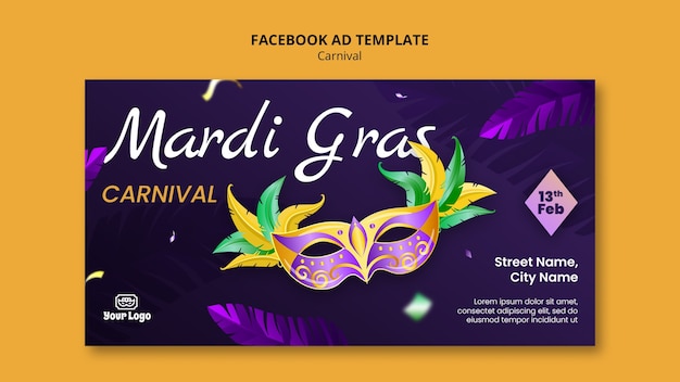 PSD template di facebook per la celebrazione del mardi gras