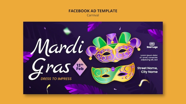 PSD template di facebook per la celebrazione del mardi gras