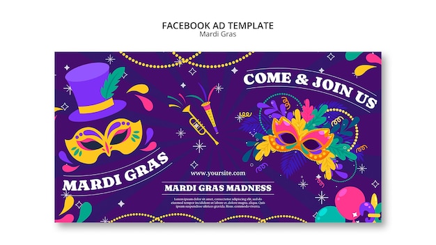 PSD template di facebook per la celebrazione del mardi gras