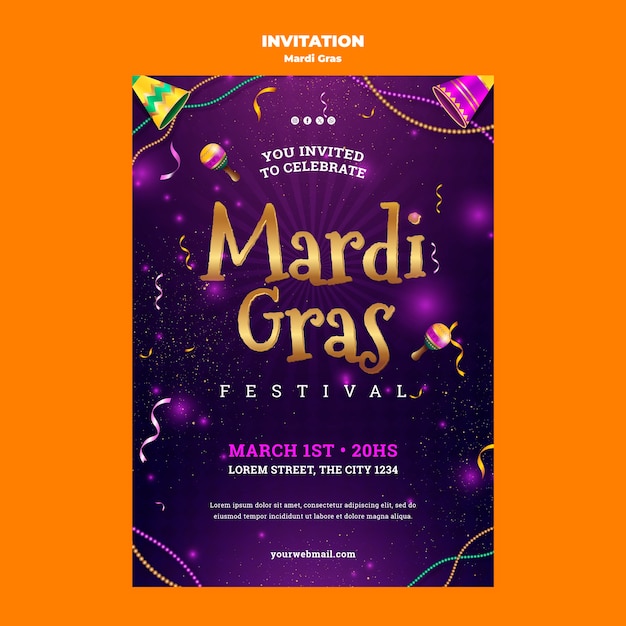 PSD mardi gras celebration  invitation template