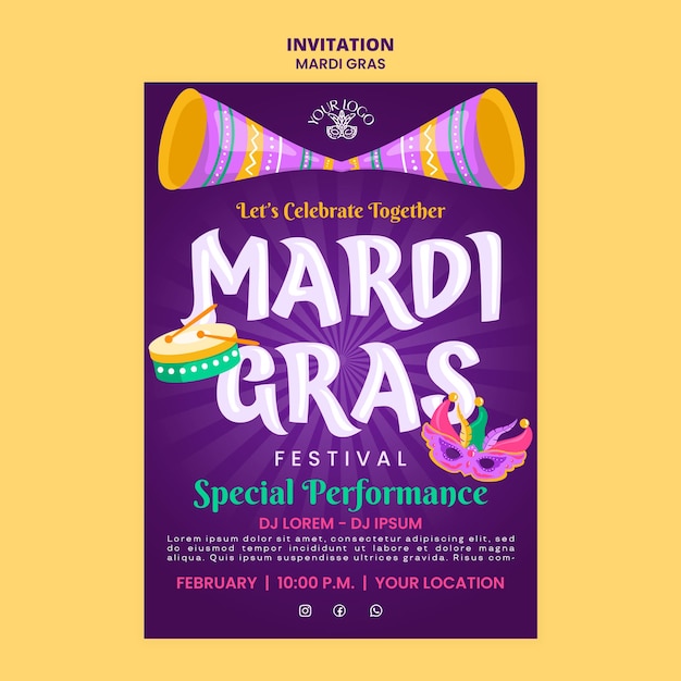 PSD mardi gras celebration  invitation template