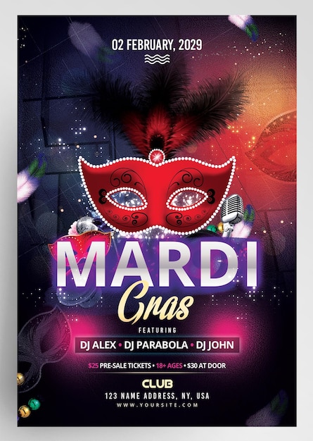 Mardi gras club party dj flyer design