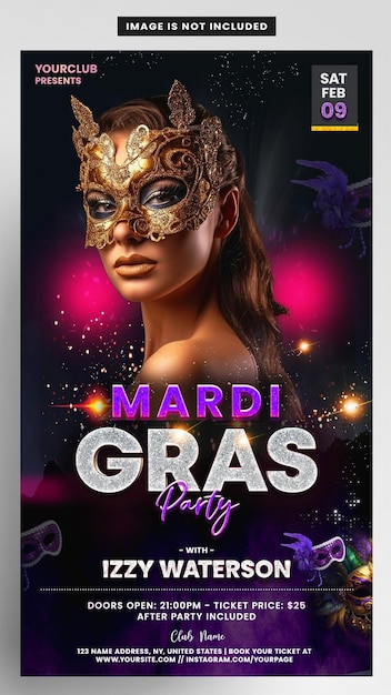 PSD mardi gras event story instagram flyer