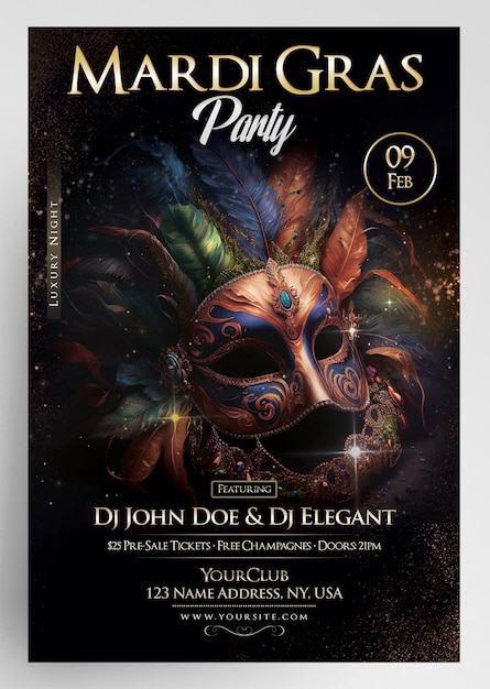 mardi gras party flyer invitation template