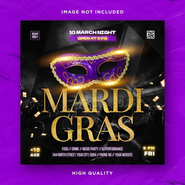 Mardi gras party flyer template design