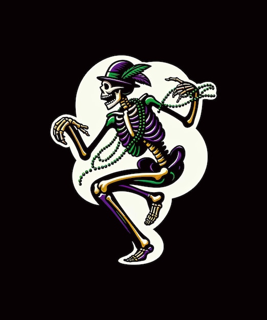 PSD mardi gras skeleton majesty regal bones in festival colors