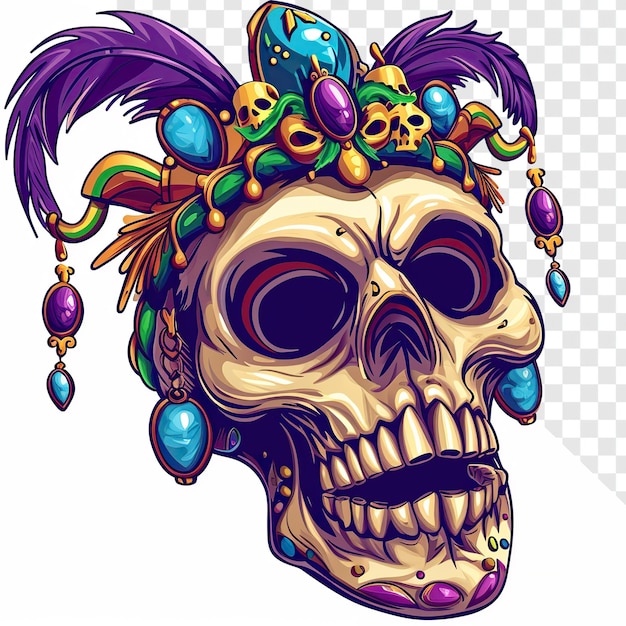 PSD mardi gras voodoo skull cartoon transparent background art