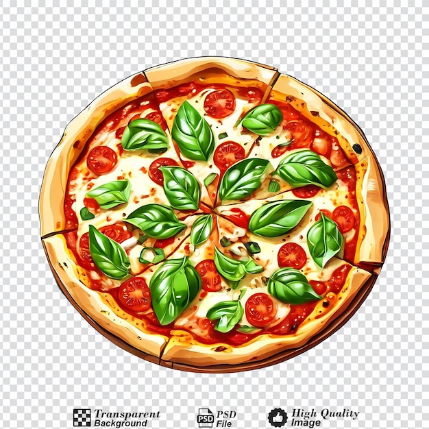 PSD margarita pizza met basilicum geïsoleerd op een doorzichtige achtergrond