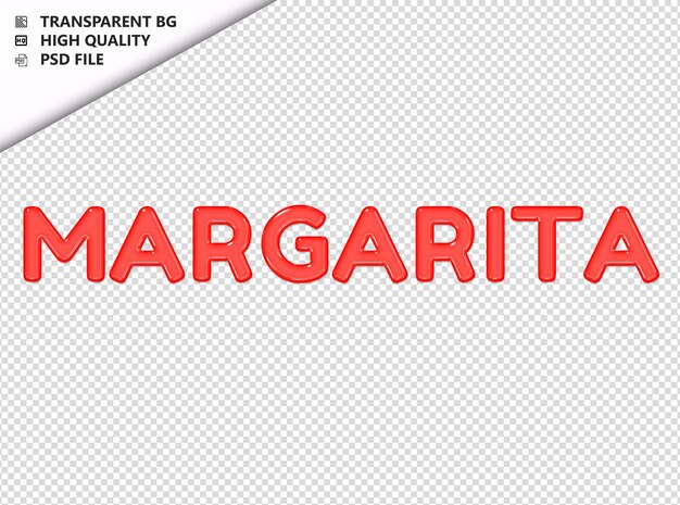 Margarita tipografia testo rosso vetro lucido psd trasparente