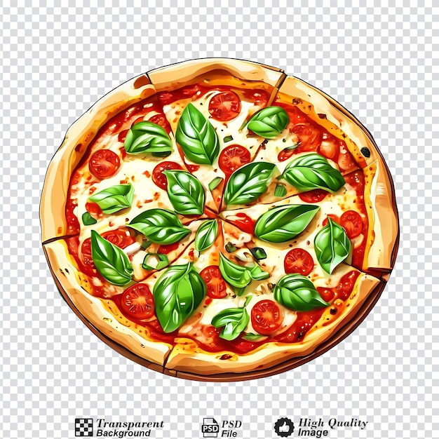 PSD margherita pizza with basil isolated on transparent background