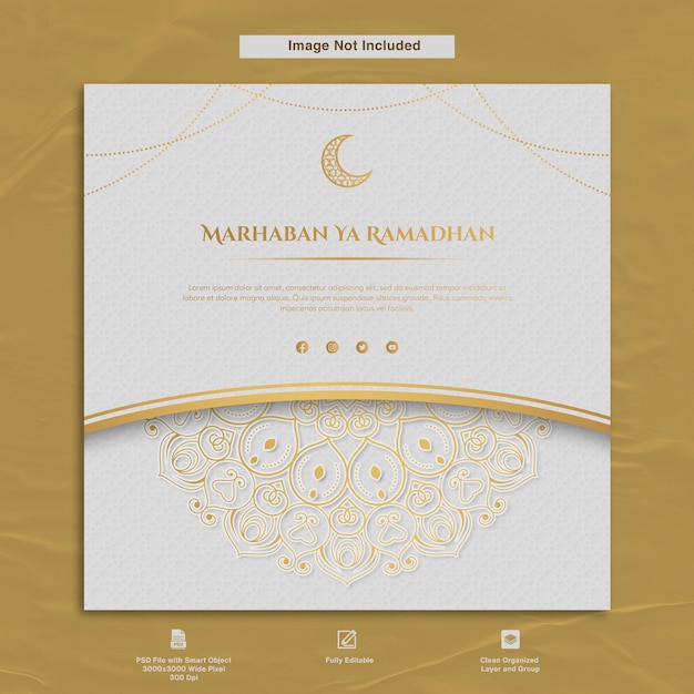 Marhaban Ya Ramadhan 럭셔리 미니멀리스트 디자인 인사말 포스트 템플릿