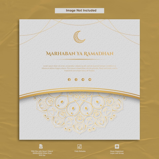 Modello di post di auguri dal design minimalista di lusso marhaban ya ramadhan