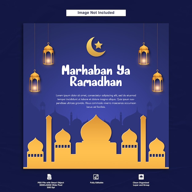 Marhaban ya ramadhan minimalistische wenskaart ontwerpsjabloon