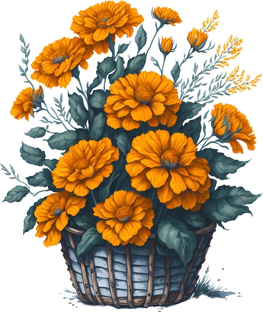 PSD marigold flowers watercolor painting of marigold flowers