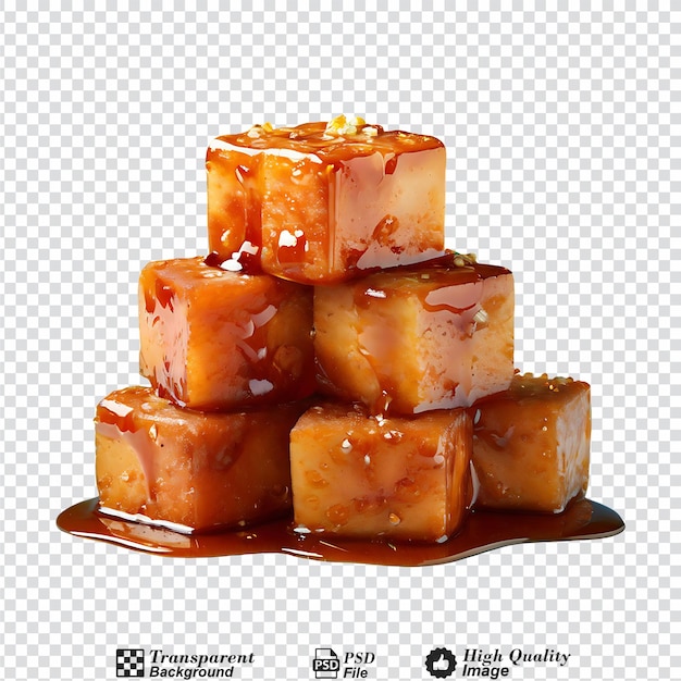 Cubi di tofu marinati isolati su uno sfondo trasparente