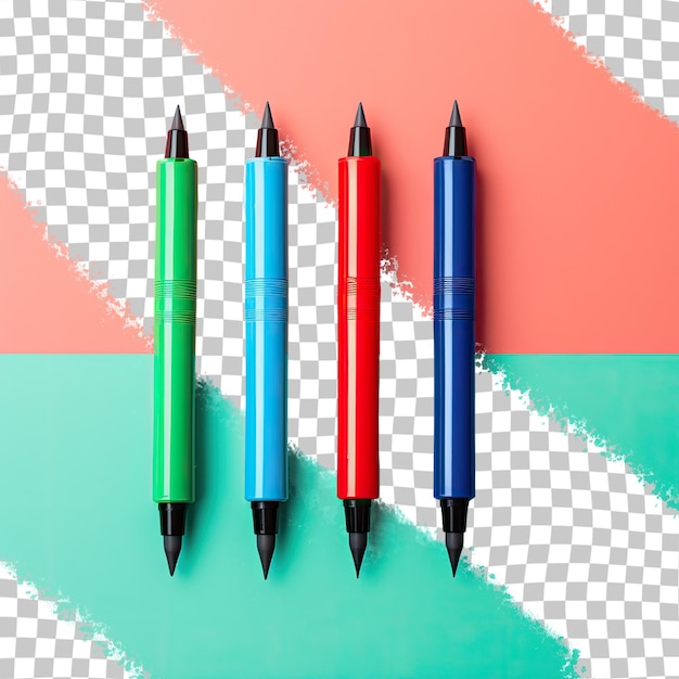 PSD marker pens in red green and blue on a transparent background