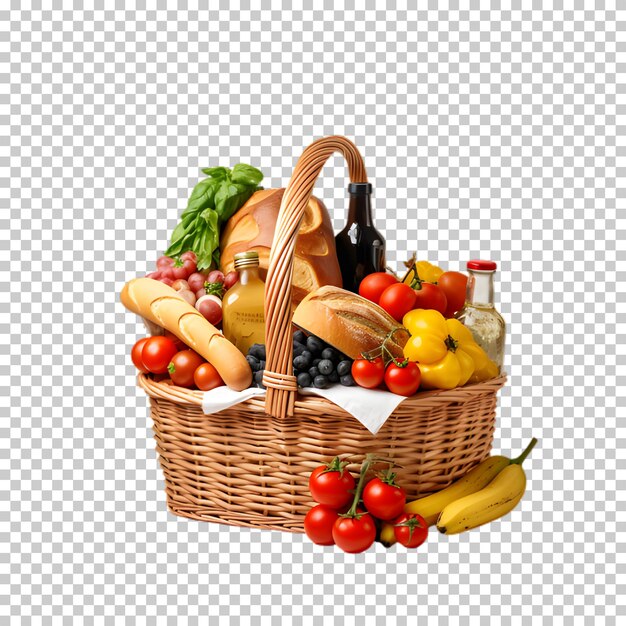 PSD Рыночная корзина включает в себя фрукты и овощи в виде бусин, выделенные на прозрачном фоне