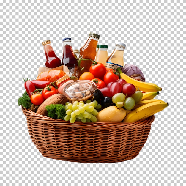 PSD Рыночная корзина включает в себя фрукты и овощи в виде бусин, выделенные на прозрачном фоне