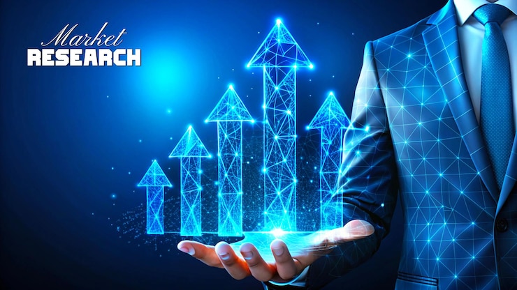 Market Research concept Abstract Futuristic blue color Low poly style Background design