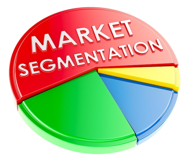 Market Segmentation concept with Pie Chart 3D rendering isolated on transparent background