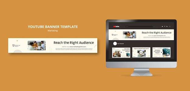 PSD modello di banner youtube per attività di marketing e pubblicità