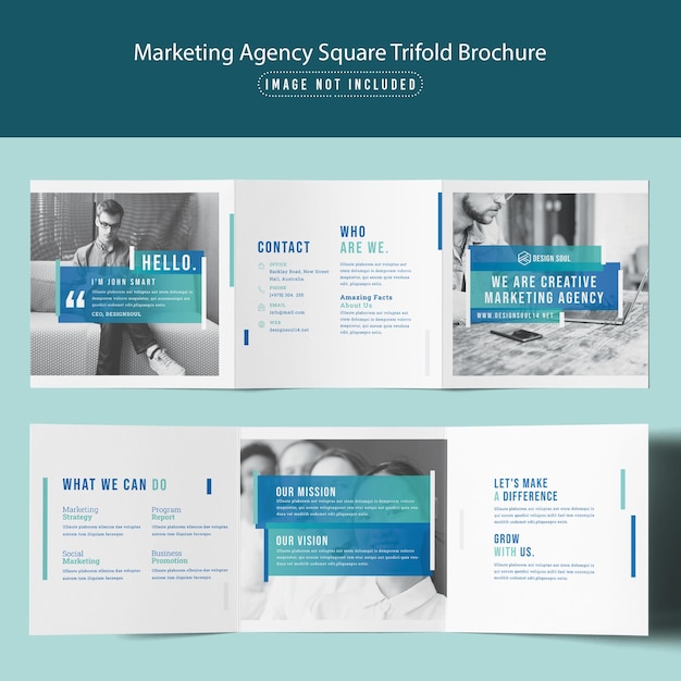 Brochure quadrata a tre ante dell'agenzia di marketing