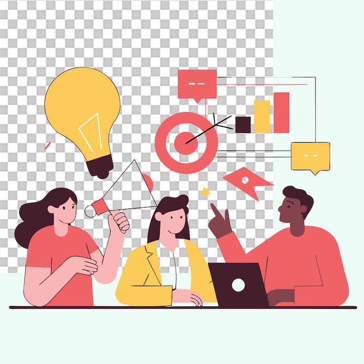 PSD marketing concept illustration representing strategy branding and digital advertising