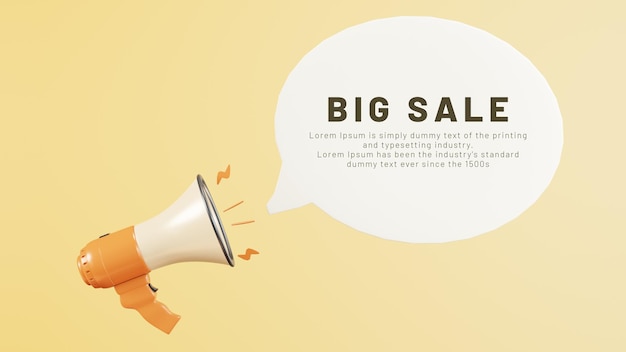 marketing concept with realistic 3d megaphone or loudspeaker with lightning and bubble speech. 3d re