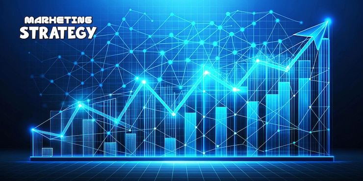 Marketing Strategy concept Abstract Futuristic blue color Low poly style banner design