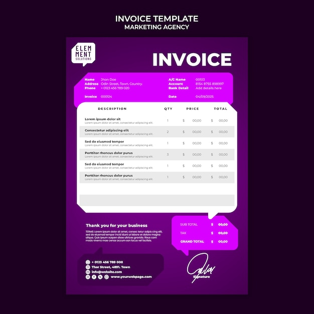 PSD marketing strategy invoice template