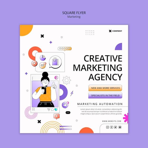 PSD marketing strategy square flyer template