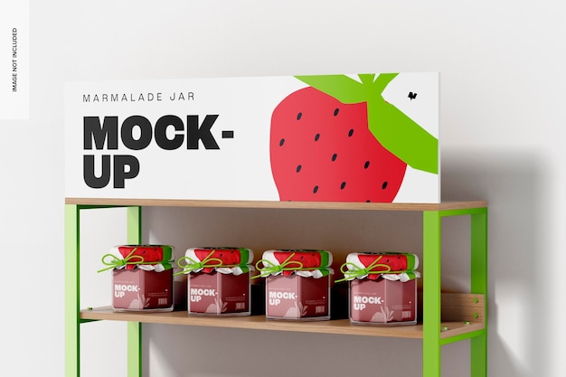 Mockup di barattoli di marmellata, sullo scaffale