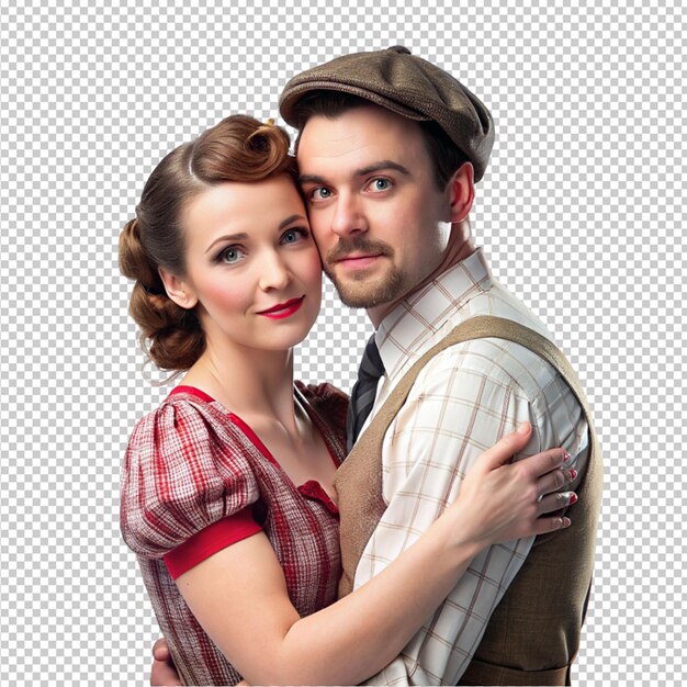 PSD married couple with fashion retro on transparent background