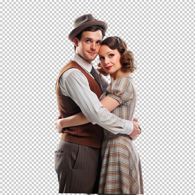 PSD married couple with fashion retro on transparent background