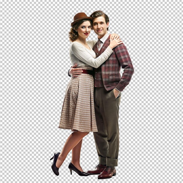 PSD married couple with fashion retro on transparent background