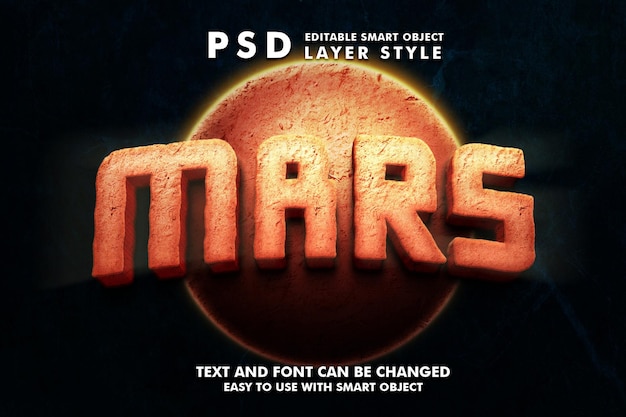 Mars 3d effetto testo realistico psd premium con oggetto intelligente