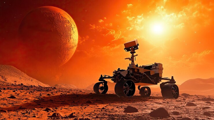 PSD mars rover exploration under a red sky