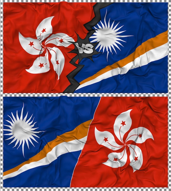 Marshall-eilanden versus Hong Kong Halve gecombineerde vlag Stof Bump Textuur 3D Rendering
