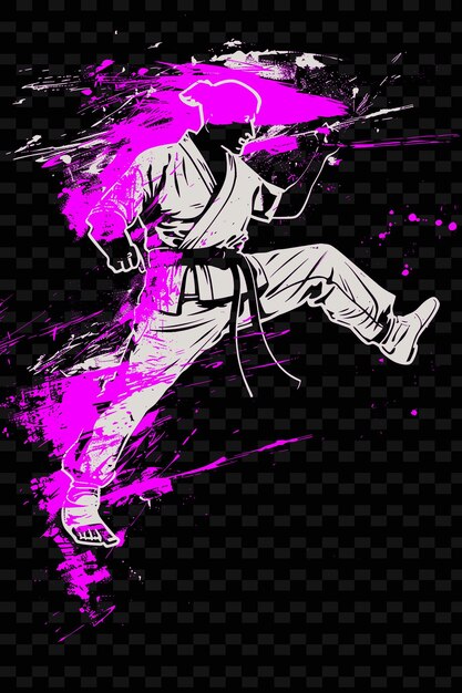 PSD martial artist performing kick with uniform and belt with c illustration flat 2d sport backgroundo