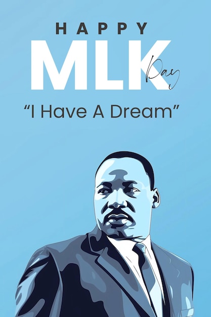 PSD martin luter king jr day poster template with black man illustration