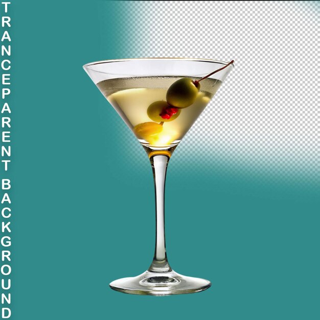 Martini glass with cocktail with lime and umbrella on a transparent background