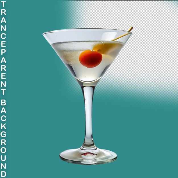 PSD martini glass with cocktail with lime and umbrella on a transparent background