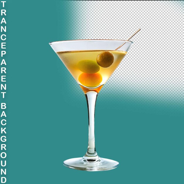 PSD martini glass with cocktail with lime and umbrella on a transparent background