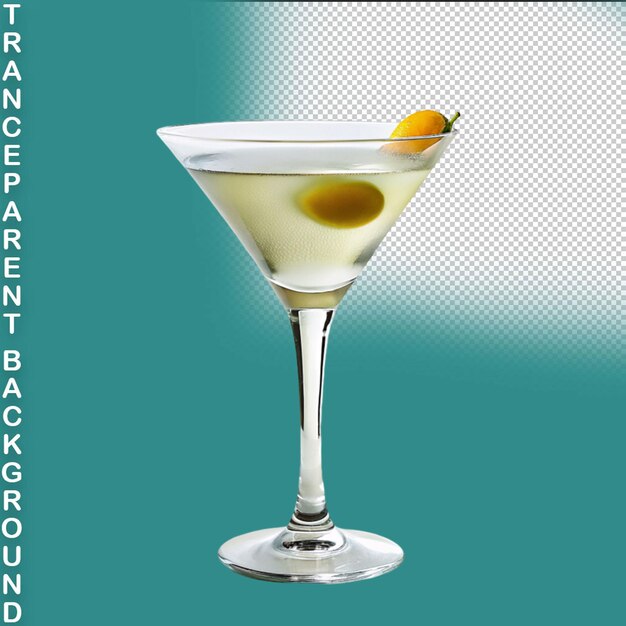 Martini glass with cocktail with lime and umbrella on a transparent background