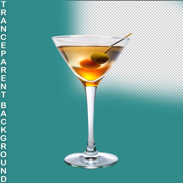 PSD martini glass with cocktail with lime and umbrella on a transparent background