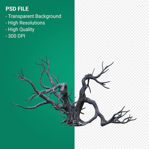 PSD martwe drzewo renderowania 3d na białym tle