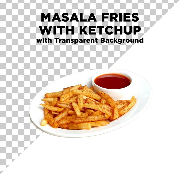 Masala french fries with ketchup photo psd with transparent background