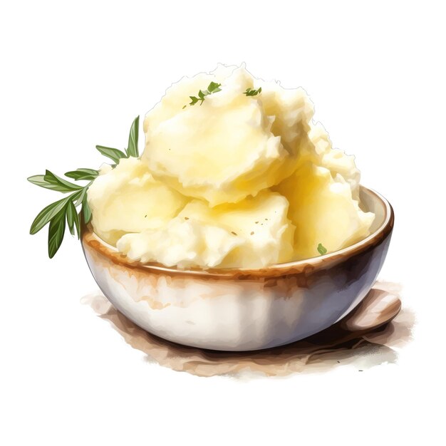 PSD mashed potatoes foods illustration watercolor style ai generated