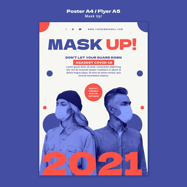 PSD Шаблон вертикального плаката mask up 2021